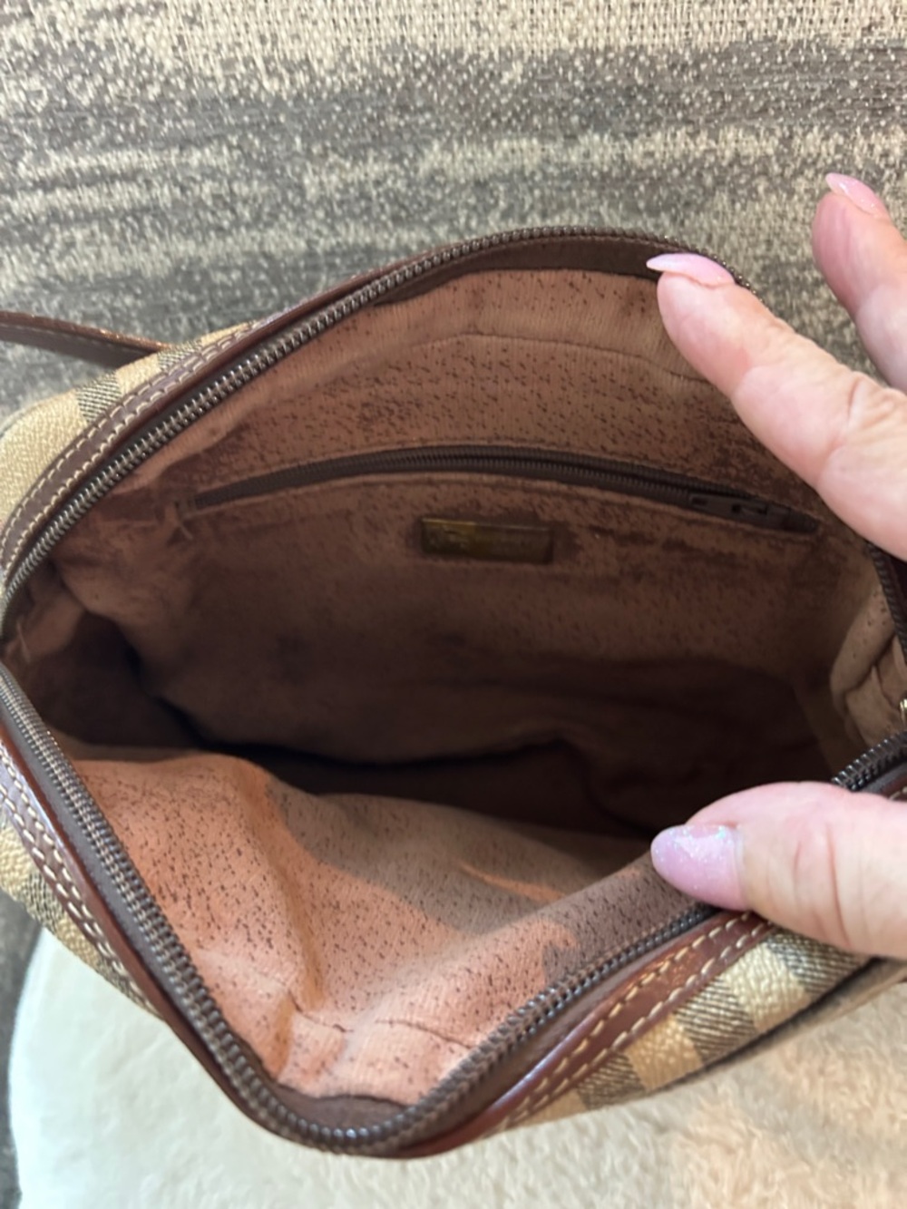 Burberry Tan Plaid Crossbody with Brown Leather Strap - Picture 4 of 7
